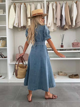 Belted Puff Sleeve Midi Dress image 3