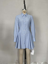 Pinstripe Shirt Dress with Pleated Skirt image 5
