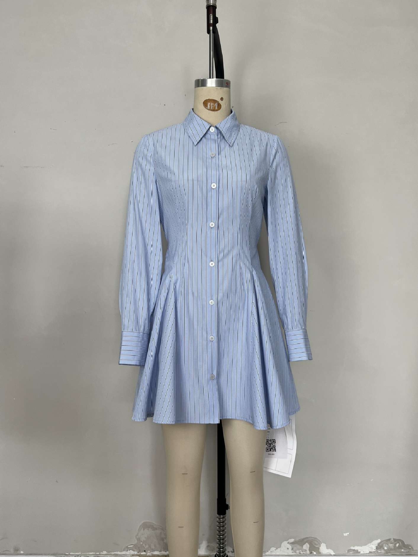 Pinstripe Shirt Dress with Pleated Skirt image 5