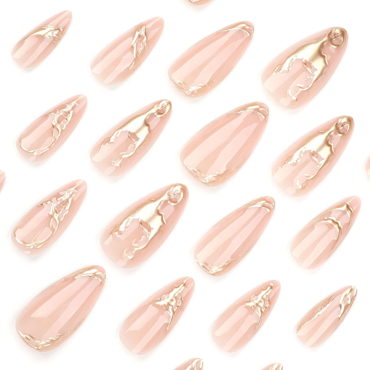 Golden Marble Stiletto Nails with Nude Base image 4