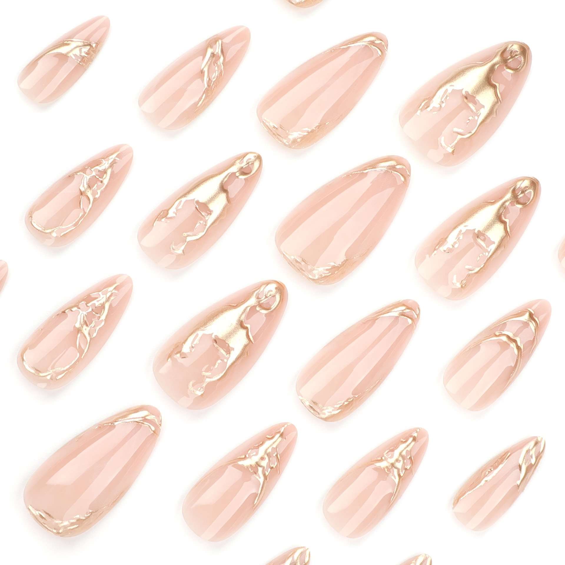 Golden Marble Stiletto Nails with Nude Base image 4