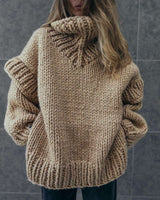 Casual Solid Turtleneck Sweaters - XL, Alesan Beige image