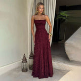 Floral Maxi Dress with Spaghetti Straps - M, Wine Red image
