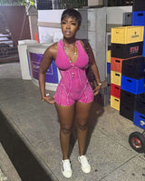 Halter Neck Romper with Contrast Stitching - L, Rose image