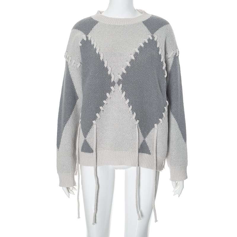 Street Style Patchwork Sweater - L, Grey image