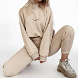 High Neck Top with High-Waist Joggers - M, Oat Beige image