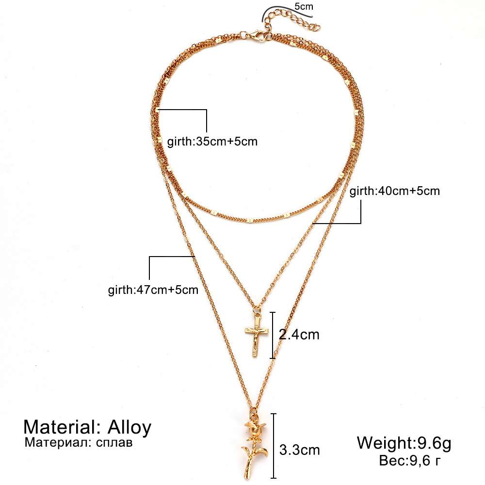 Layered Necklace Set with Cross and Leaf Pendant image 2