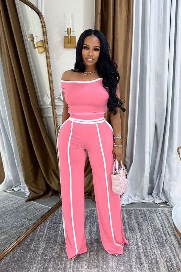 Off-Shoulder Lounge Set with Contrast image 0