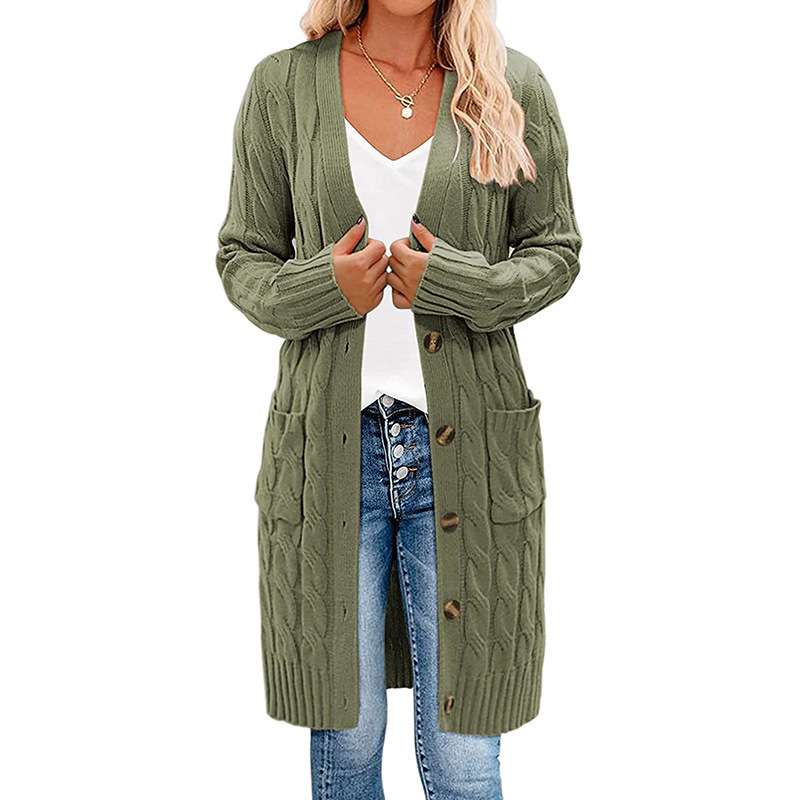 Cozy Cable Knit Long Cardigan - L, Green image