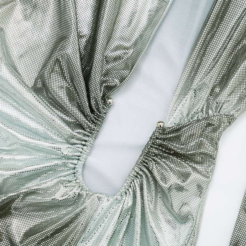 Metallic Evening Dress with Deep Plunge and High Slit image 7