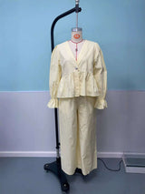 V-Neck Blouse with Flared Sleeves & Pants Set image 6
