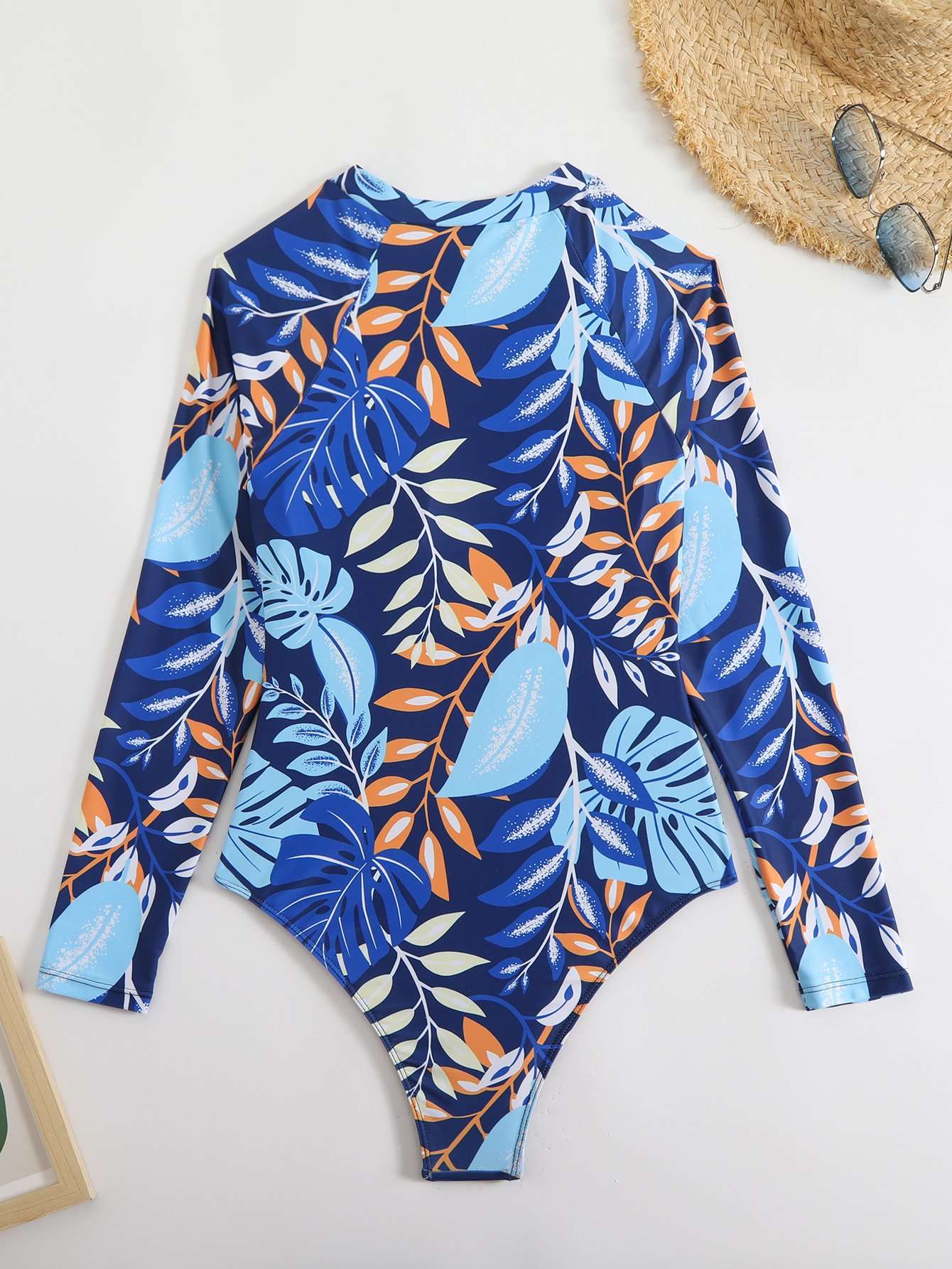 Tropical Long Sleeve Zip-Up Swimsuit image 2