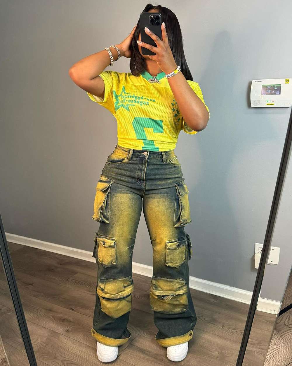 Cargo Jeans with Gradient Design - L, Yellow image