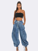 Fashion Harem Style Pants - S, Blue image