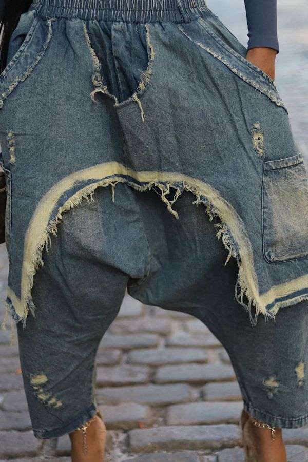 Asymmetrical Edgy Layered Distressed Pants image 1