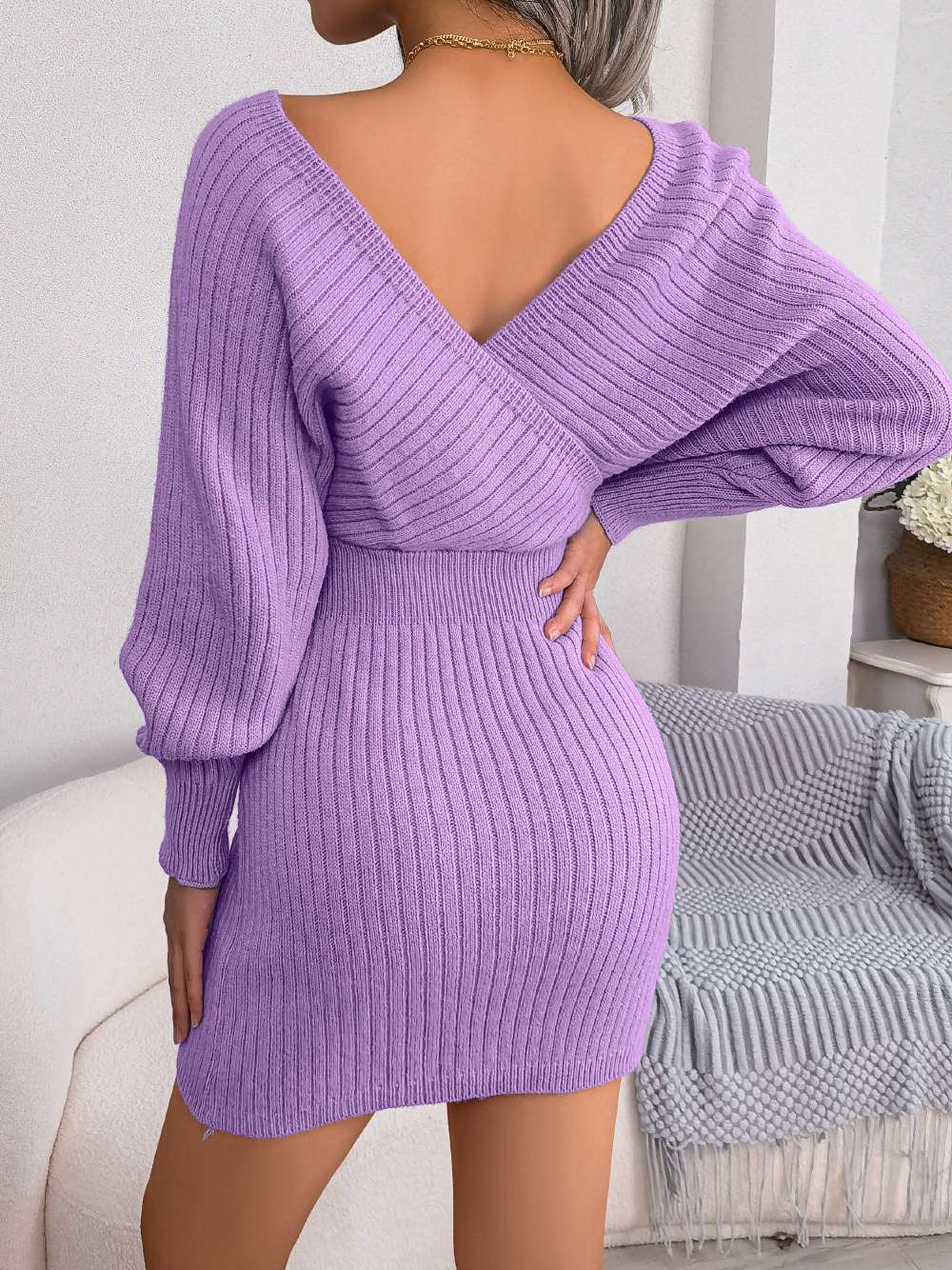 Ribbed Vneck Sweater Dress image 6