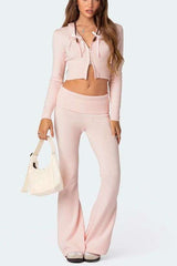 Crop Zip-up Sweater Hoodie Pants Set image 0