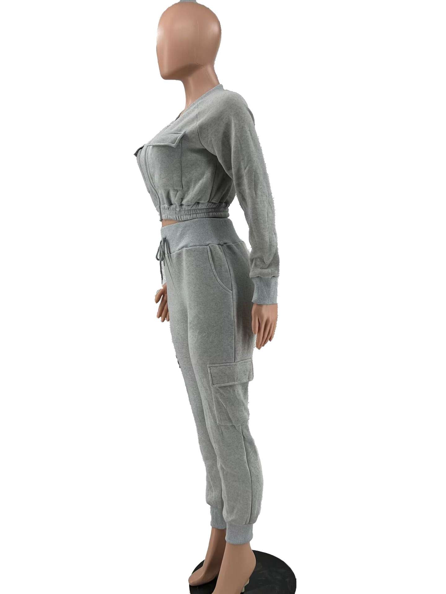 Baseball Collar Crop Zipper Sweatshirt Sweatpants Set image 8