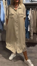 Button-Down Shirt Dress - M, Beige image