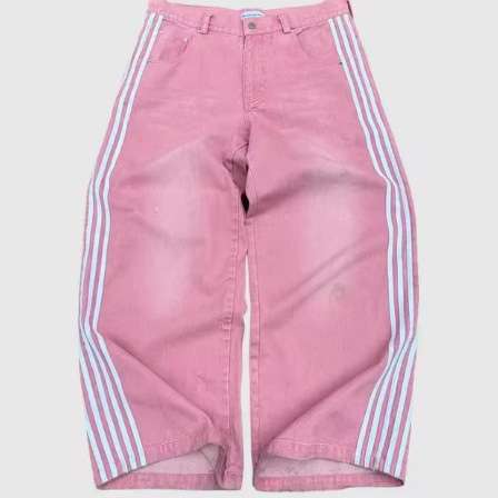 Korean Casual Stripped Straight Leg Pants - S, Pink image