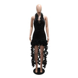 Black Ruffle Halter High-Low Dress image 4