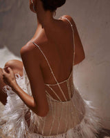 Feather-Trim Beaded Evening Dress image 2