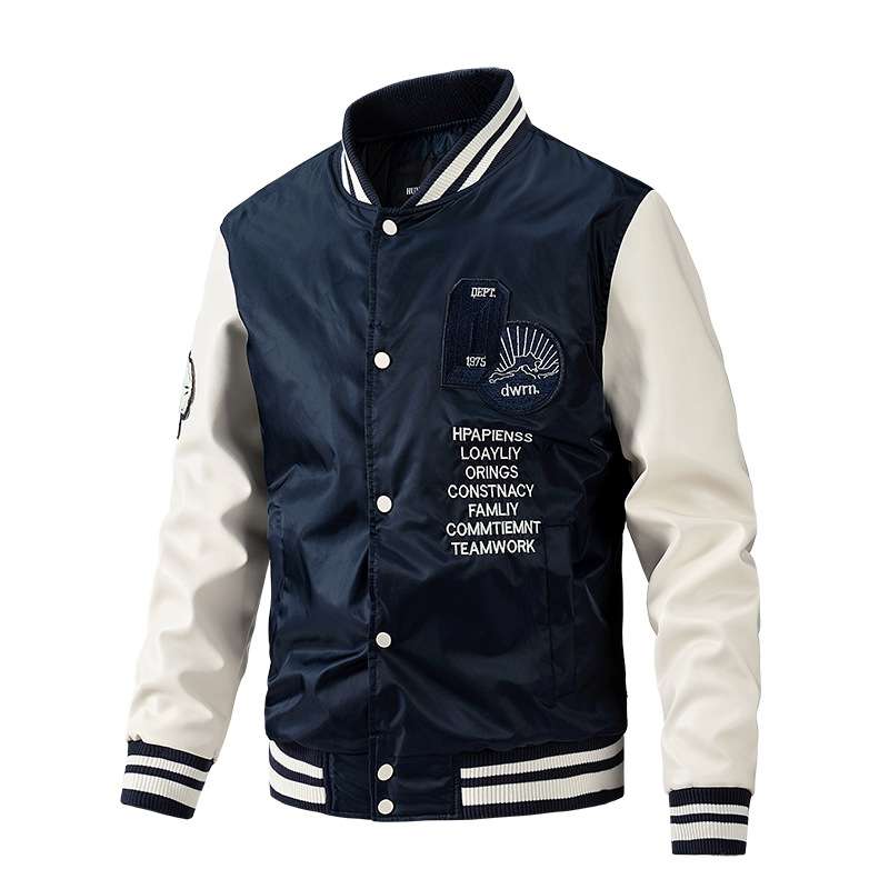 Casual Baseball Collar Jacket - XL, Dark Blue image
