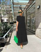 Tiered Maxi Dress with Short Sleeves - L, Black image