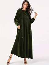 Maxi Dress with Puff Sleeves - M, Green image