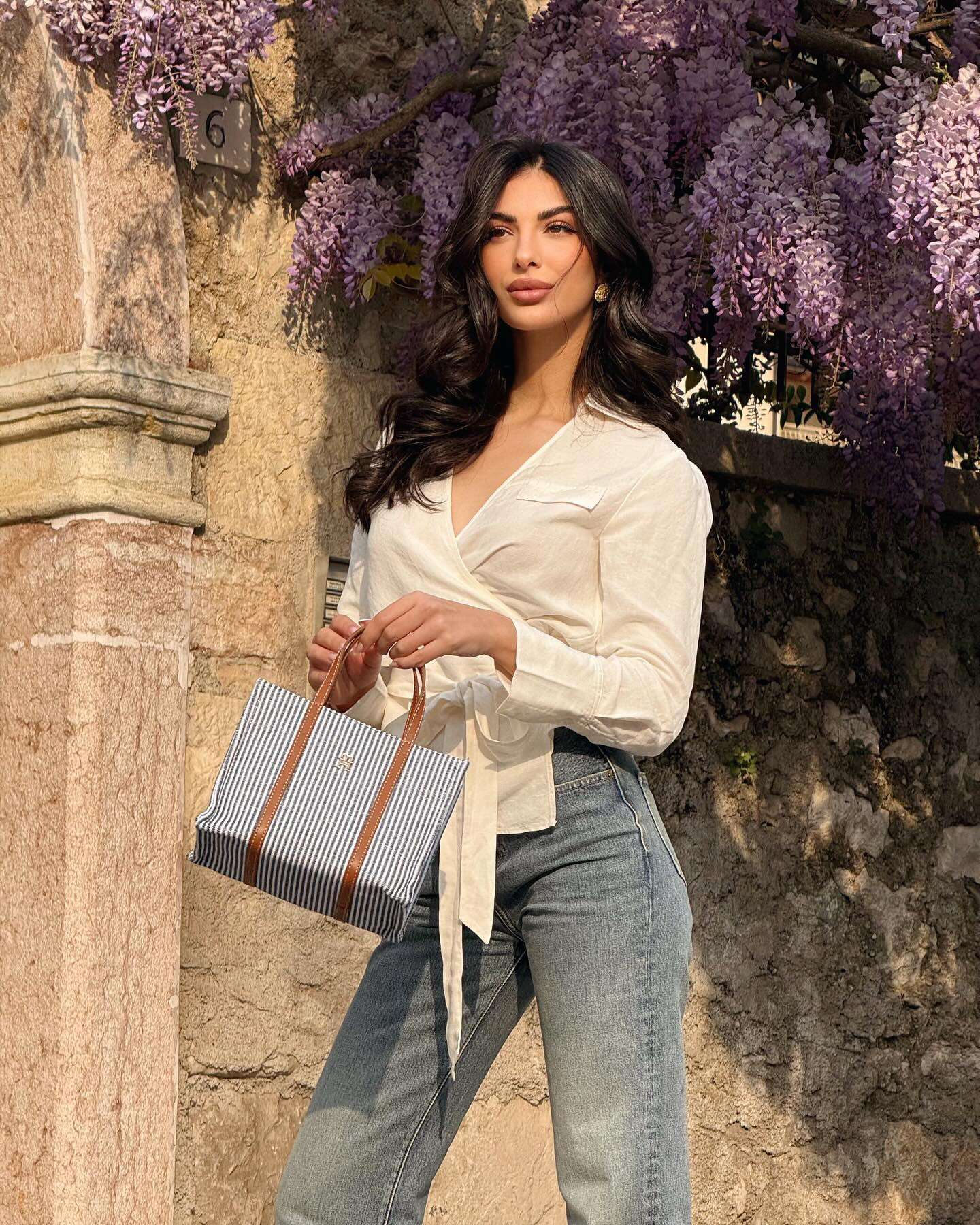 Wrap-Style Top with Tie Waist - L, Off White image