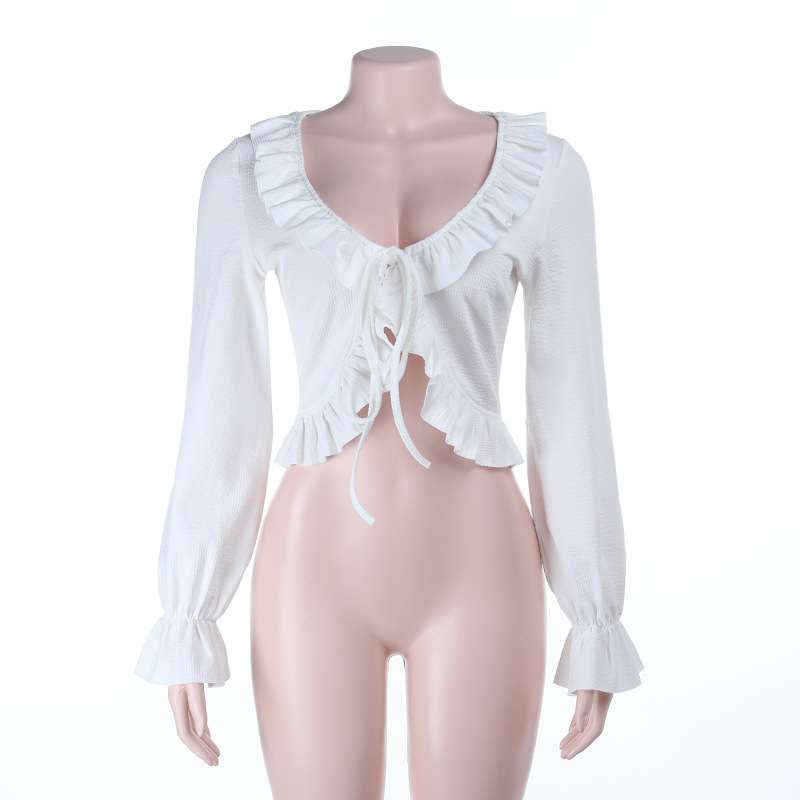 Ruffled Long Sleeve Crop Top image 2