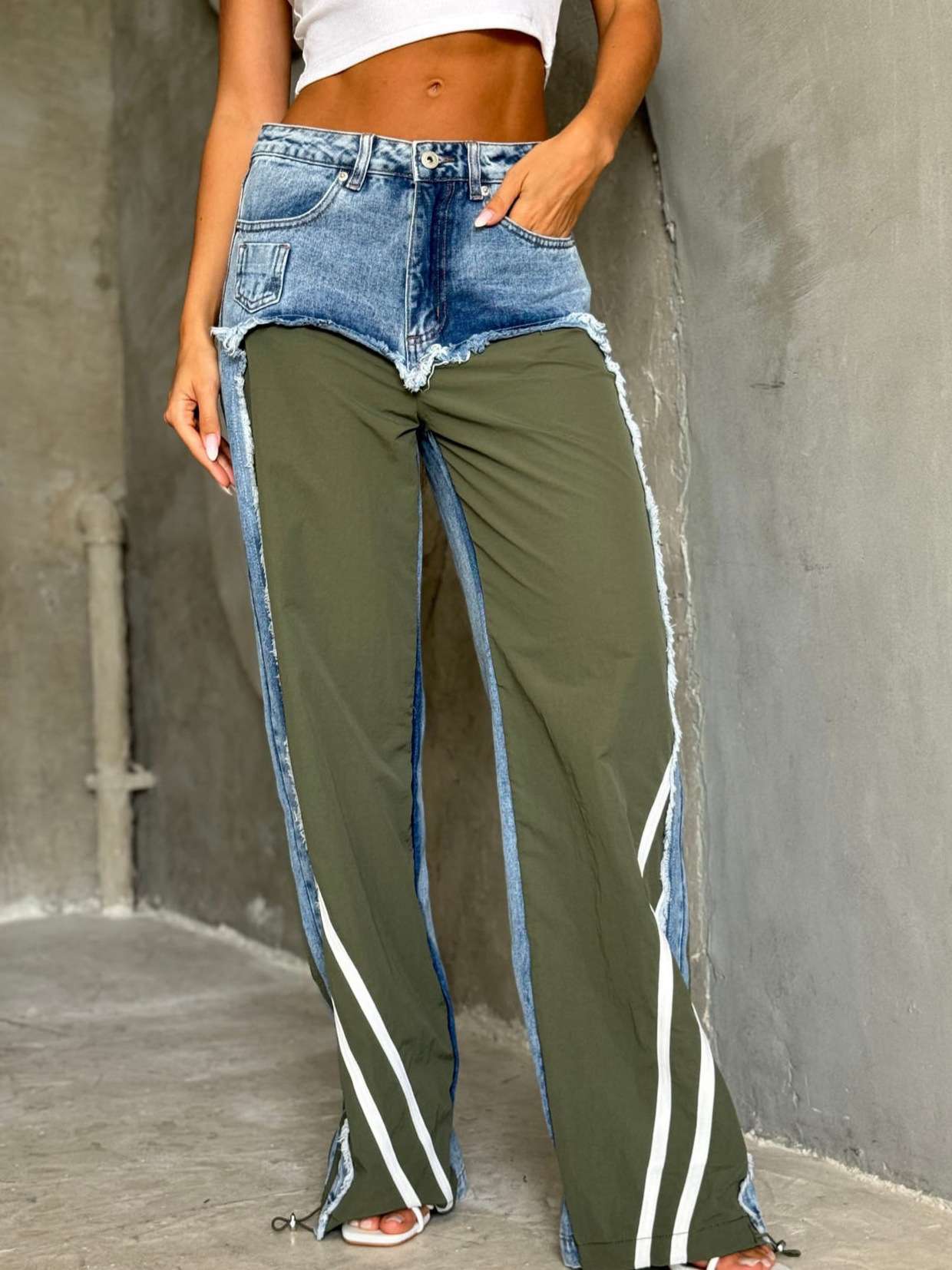 Urban Switch Cargo Denim Pants - M, Green image
