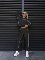 Casual Streetwear Tracksuit with Crop Top - M, Black image