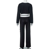 Colorblock Cropped Zipper Coats Pant Sets image 4