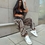 Leopard Print Wide-Leg Cargo Pants with Side Stripes image 4