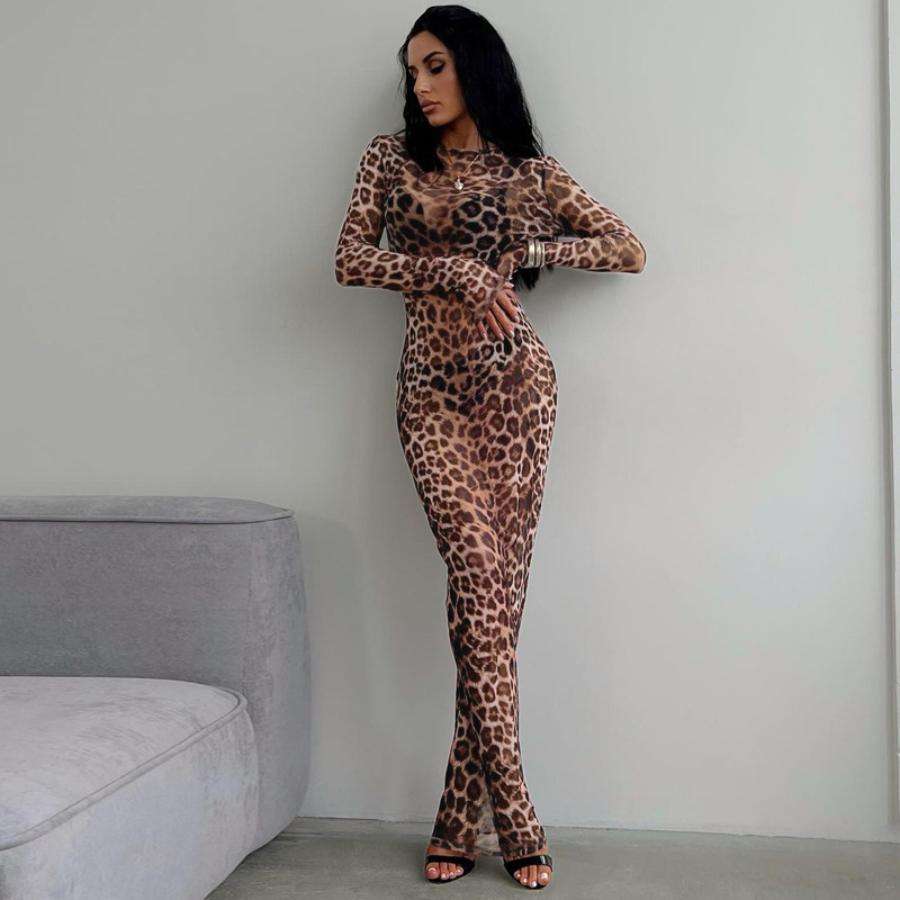 Leopard Print Mesh Party Club Dresses image 3