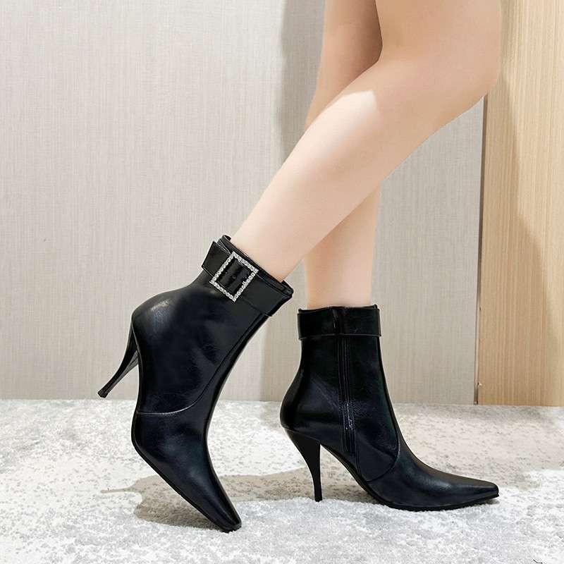 Pointed Toe Stiletto Heel Boots - 7.5, Black image