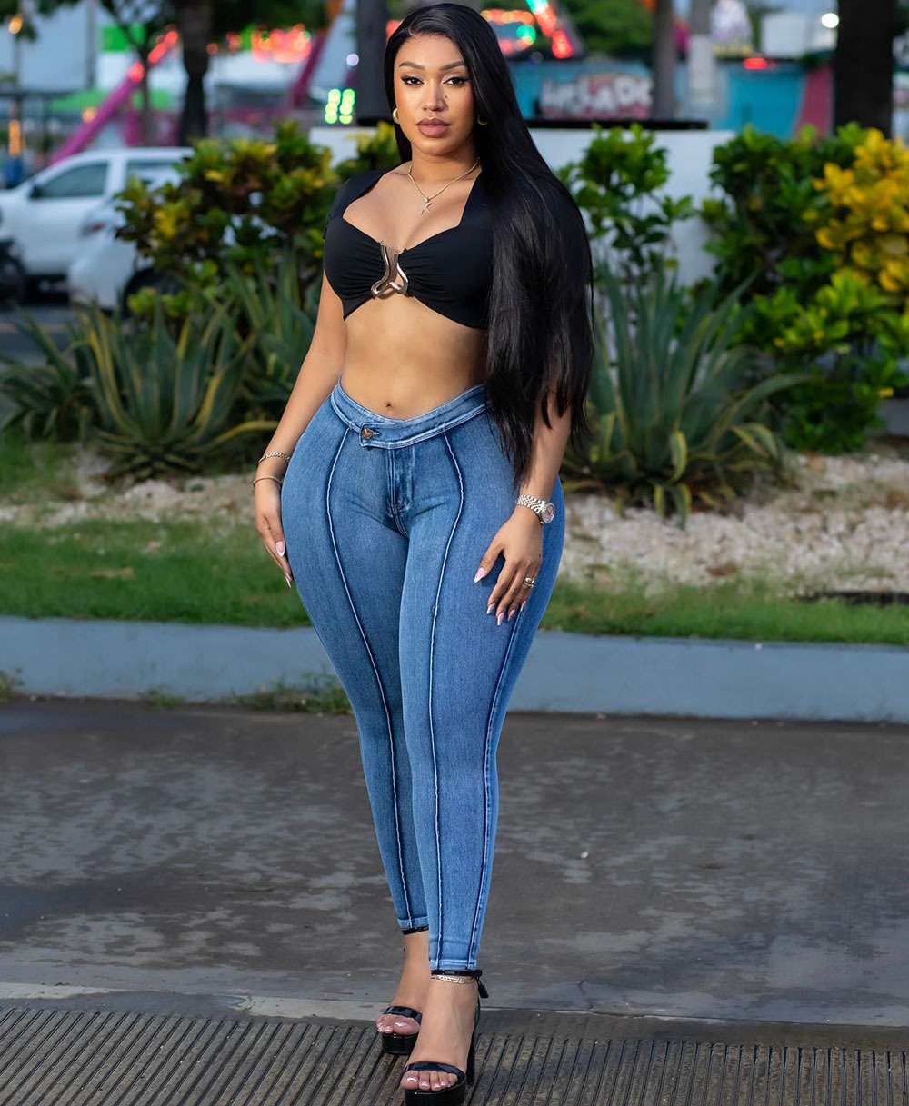 High-Waist Skinny Jeans with Contrast Stitching - S, Blue image