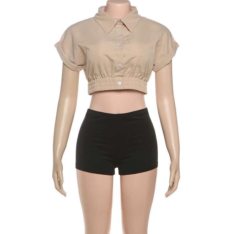 Chic Cropped Button-Up Shir & Shorts Set image 3