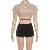 Chic Cropped Button-Up Shir & Shorts Set image 3