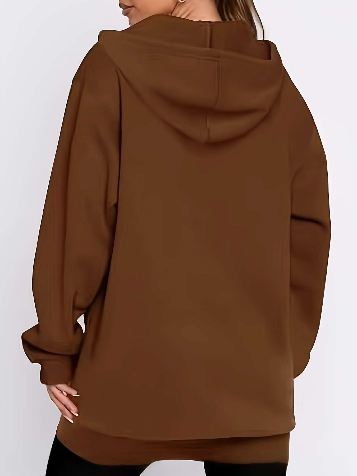 Casual Brown Hooded Zip-Up Jacket image 2