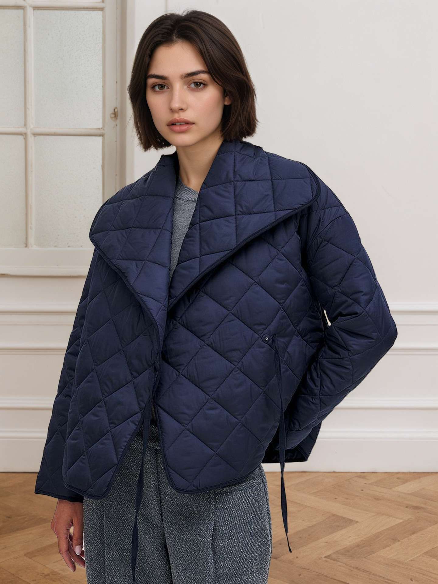Oversized Jacket with Large Collar - S, Blue image