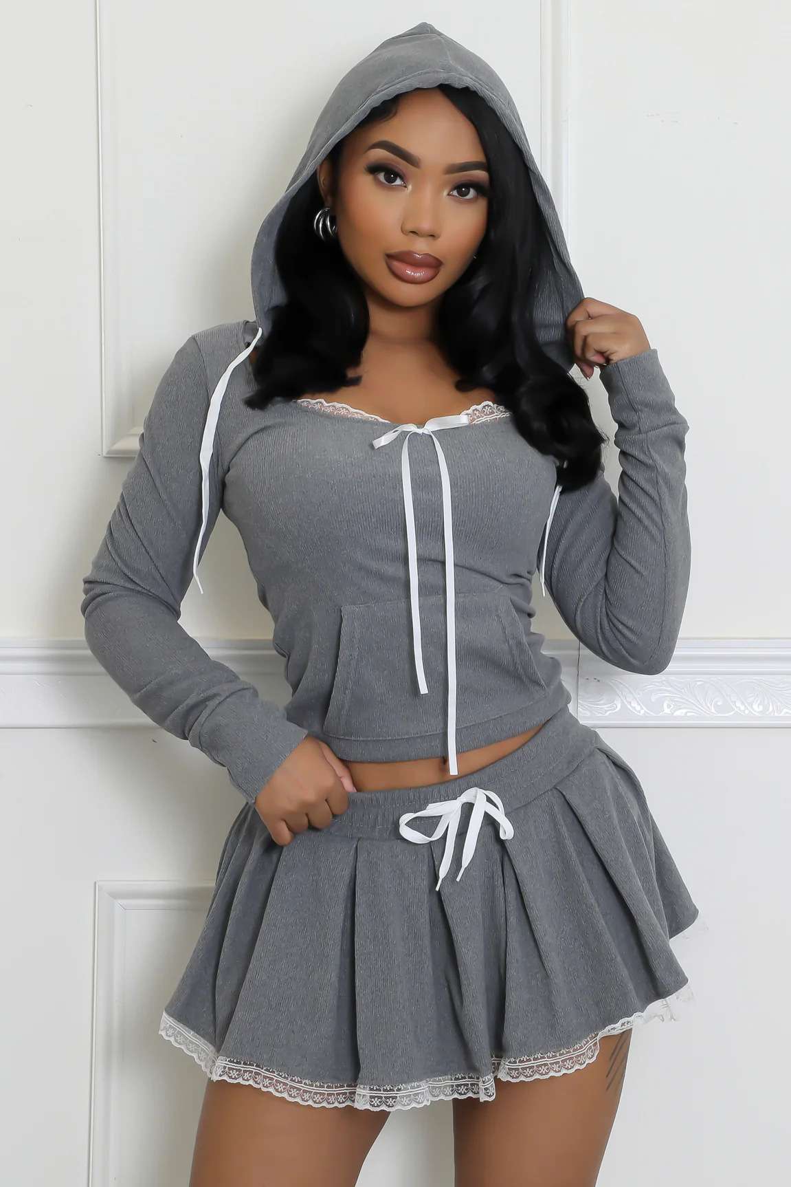 Cozy Hoodie & Pleated Skirt Set image 1