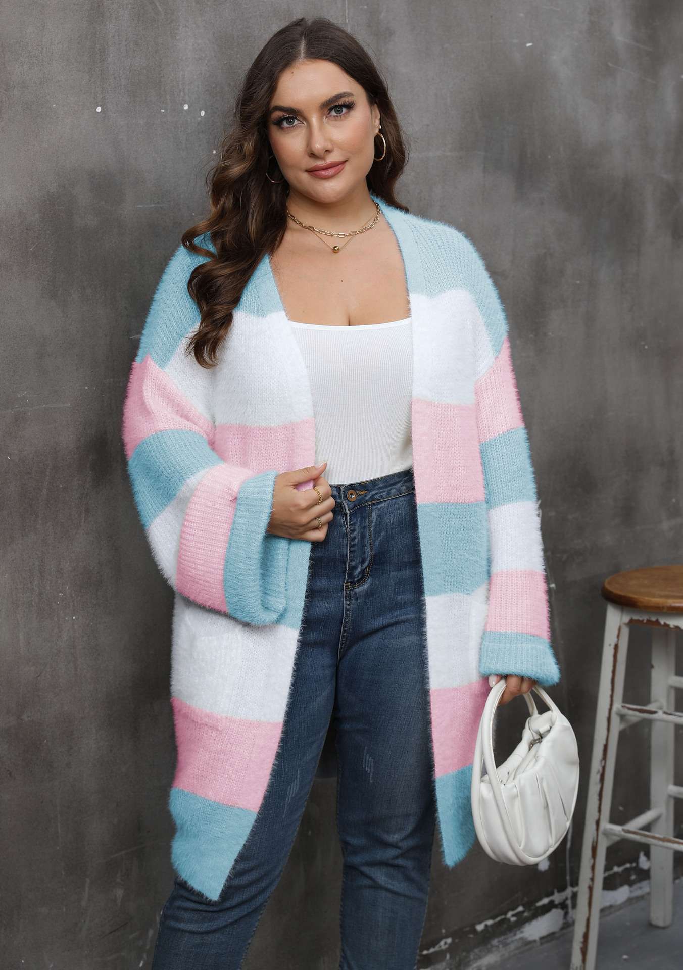 Cozy Cascade Colorblock Cardigan - XL, Blue image