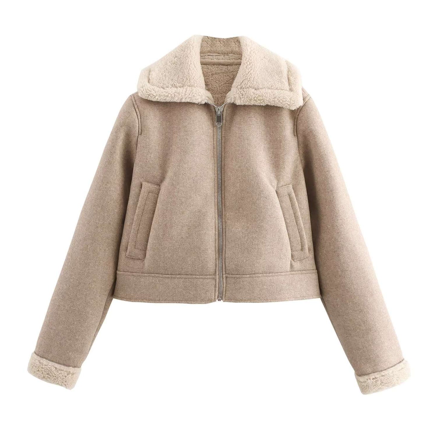 Cozy Faux Shearling-Lined Jacket - S, Beige image