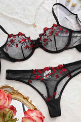 Sexy Lace Floral Embroidery Bra Underwear Two Piece Set image 0