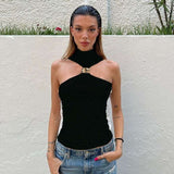 Halter Neck Top with Gold Accent - L, Black image