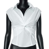 Sleeveless Twist-Front Blouse with Structured Details - S, White image