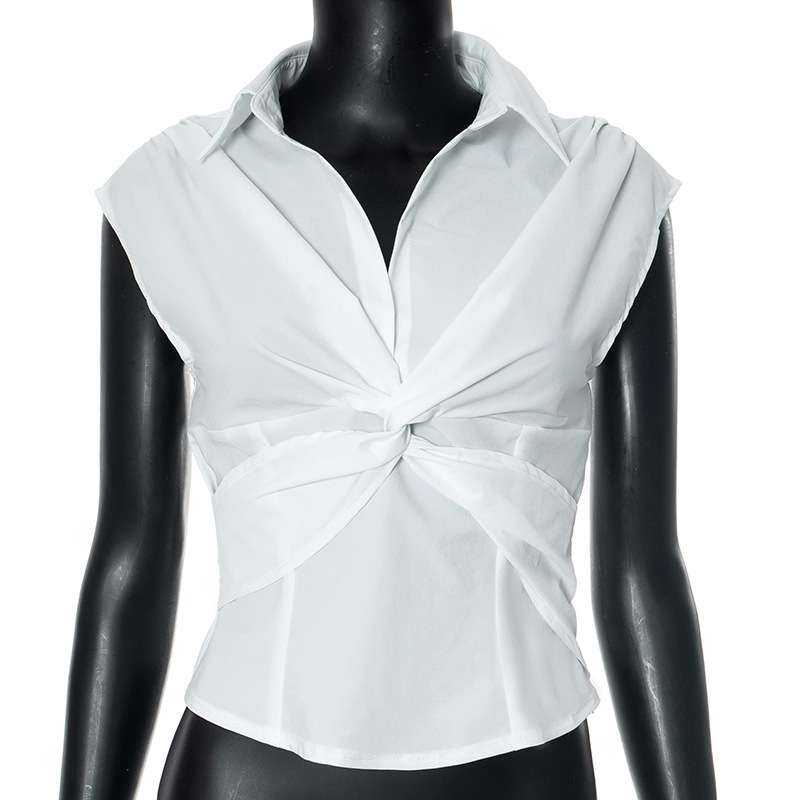 Sleeveless Twist-Front Blouse with Structured Details - S, White image