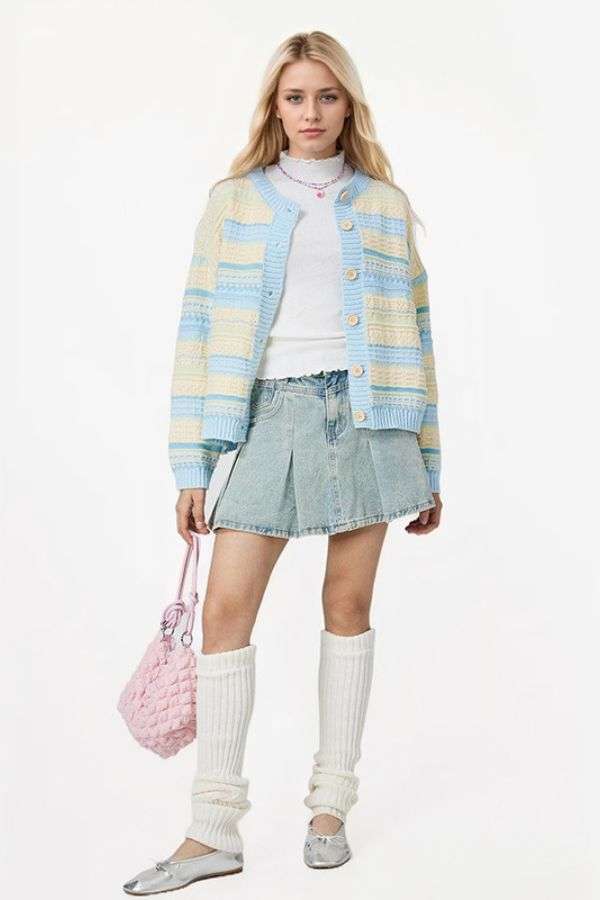 Versatile Striped Knit Cardigan Jacket image 0